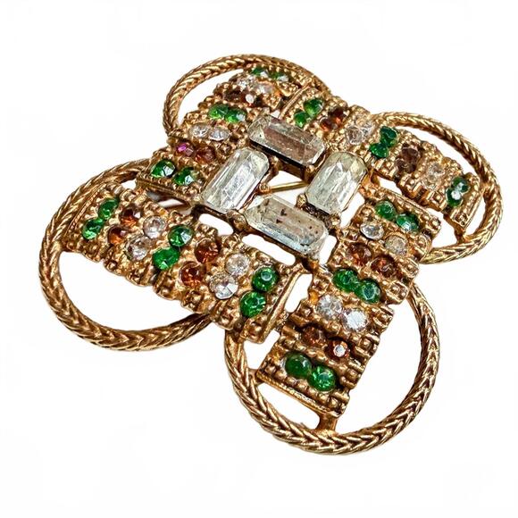 Florenza Jewelry - VTG Florenza Rhinestone Maltese Cross Brooch Signed